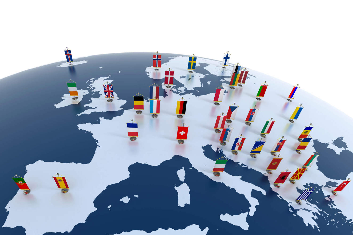 European Continent Marked With Flags